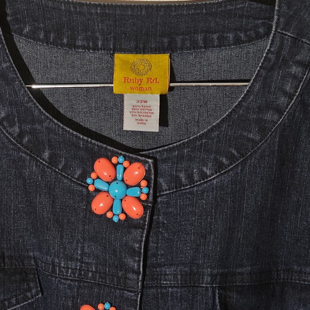 Ruby Rd Flower Button Jean Jacket Size 22w Ramie … - image 3